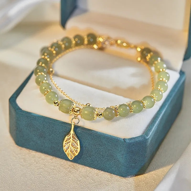 ✨Compra una y llévate otra gratis🔥Pulsera de jade hetiano con hoja de albaricoque en oro de 14 quilates (2025)