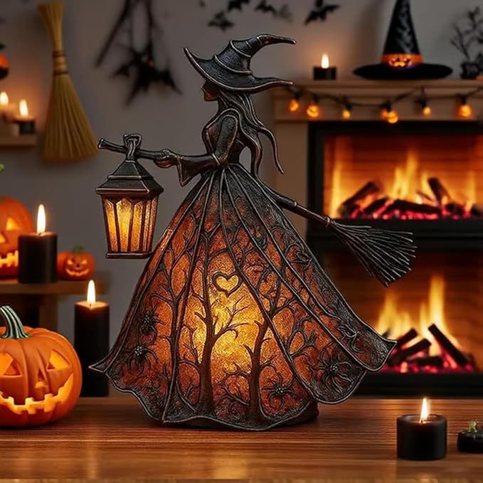 🔥🧙♀️Lámpara de bruja de Halloween, figura decorativa de lámpara de mesa única, luz de noche, adecuada para el hogar, porche, oficina, decoración de fiesta, se puede usar como Halloween y regalo.