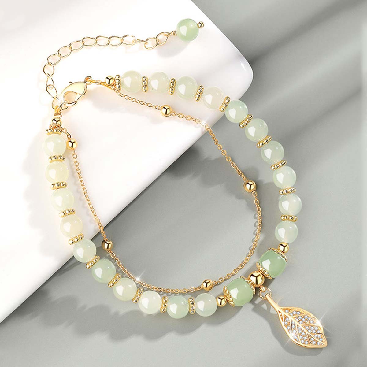 ✨Compra una y llévate otra gratis🔥Pulsera de jade hetiano con hoja de albaricoque en oro de 14 quilates (2025)