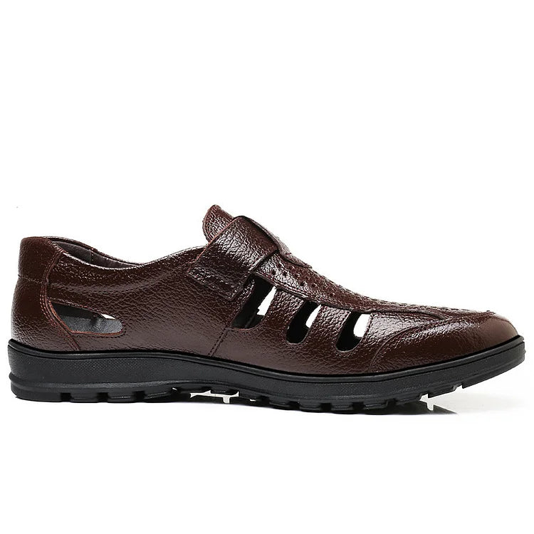【39-44】 【Gran oferta de verano】 Sandalias transpirables de cuero genuino para hombre, estilo informal, con suela blanda, huecas, de verano 2025.