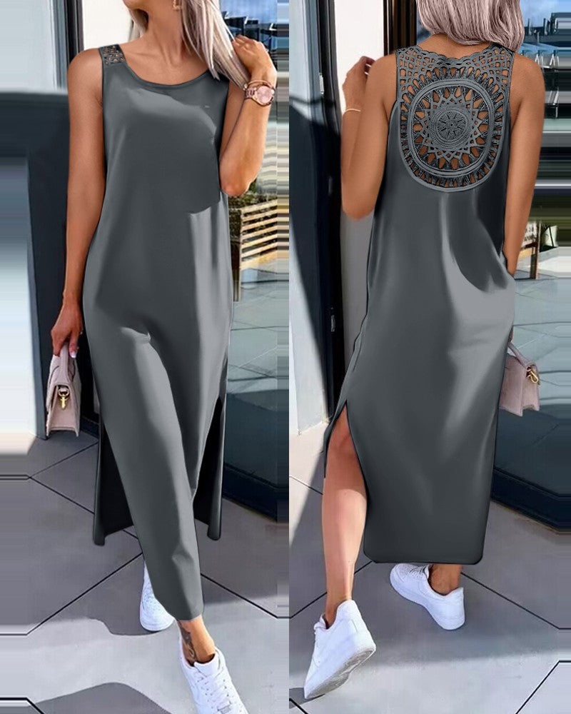 💟👗【S-XXL】Čipkana ljetna haljina bez rukava s prorezima sa strane