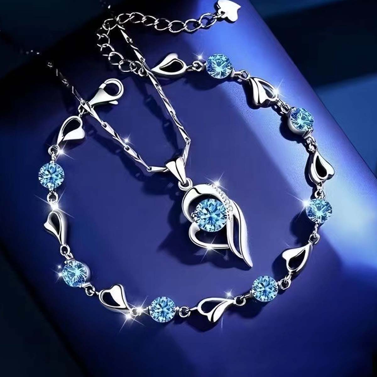 🌌🤍💎【Kupite jednu i dobijete jednu gratis】🤍Srebrna narukvica + set ogrlica od 925 sterlinga Ocean Heart,🌊Jednostavno i elegantno