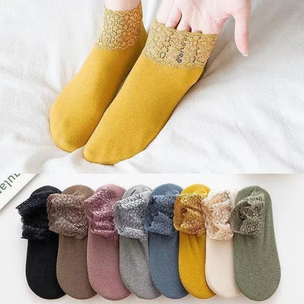 🥰🧦【8 чифта】🧦Ежедневни дамски спортни чорапи с дезодорант и абсорбиращи потта дантелени чорапи⚡Плътни и топли, могат да се носят и през зимата