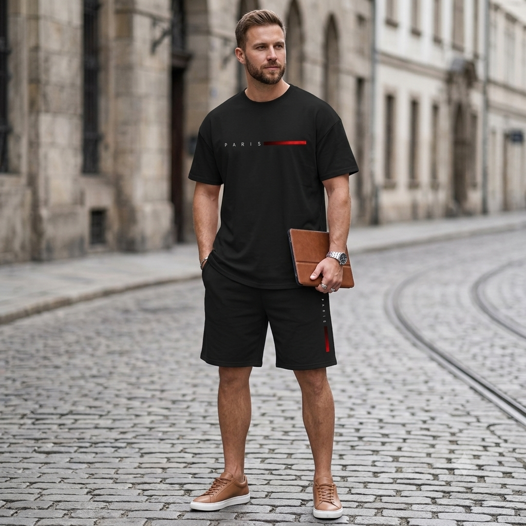 ✨【S-3XL】Męski 2-częściowy letni zestaw sportowy – wygodna koszulka z krótkim rękawem i spodenki na co dzień i do domu