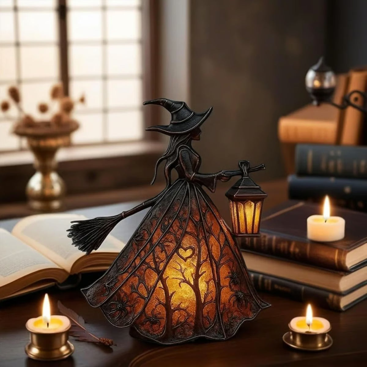 🔥🧙♀️Lámpara de bruja de Halloween, figura decorativa de lámpara de mesa única, luz de noche, adecuada para el hogar, porche, oficina, decoración de fiesta, se puede usar como Halloween y regalo.