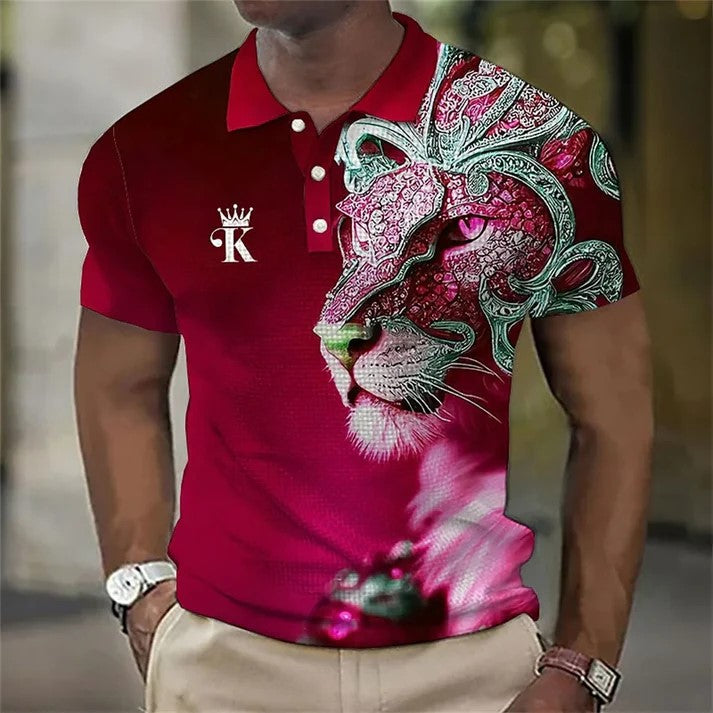 ✨【S-6XL】Męska koszulka polo z nadrukiem 3D z lwem