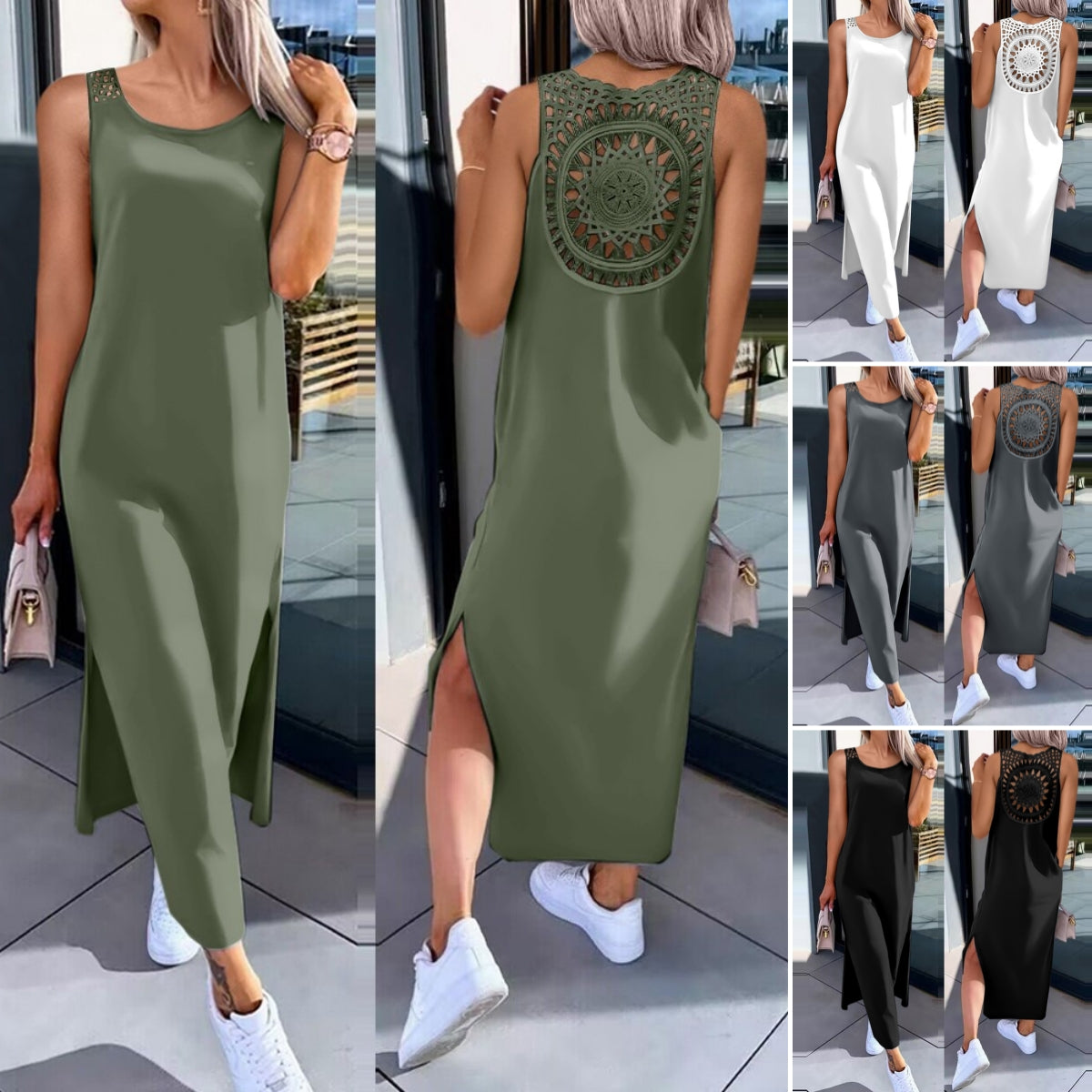 💟👗【S-XXL】Čipkana ljetna haljina bez rukava s prorezima sa strane