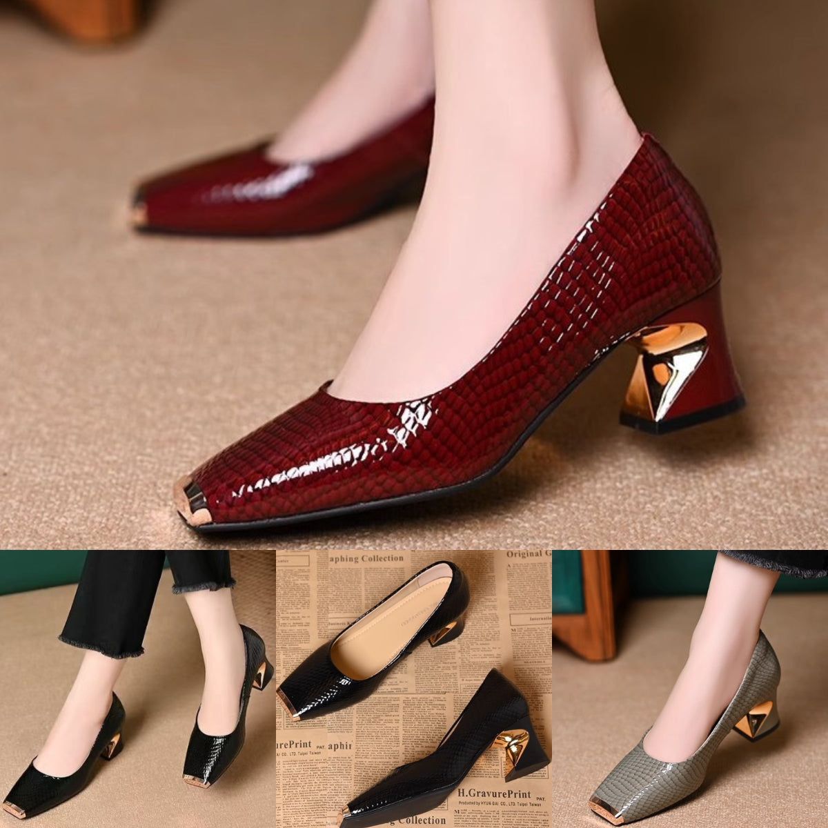 🥿【35-42】Nowe francuskie buty z grubymi obcasami i fakturą, płytkie otwarcie. Kwadratowy nosek, gruby obcas, modny styl