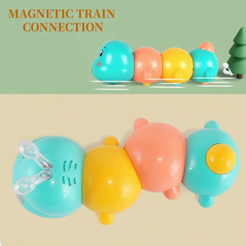 🔥🐛 Juguete musical para gatear con forma de oruga para bebés, con hermosa música, luces geniales y ruedas omnidireccionales para empujar fácilmente.【27×11×12cm】