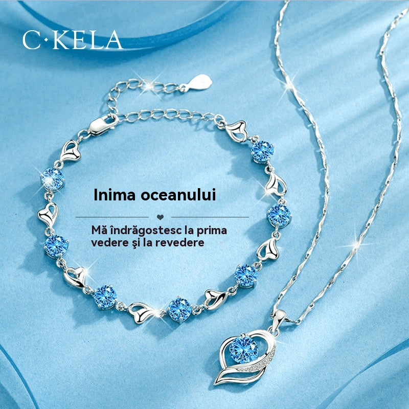 🌌🤍💎【Kupite jednu i dobijete jednu gratis】🤍Srebrna narukvica + set ogrlica od 925 sterlinga Ocean Heart,🌊Jednostavno i elegantno