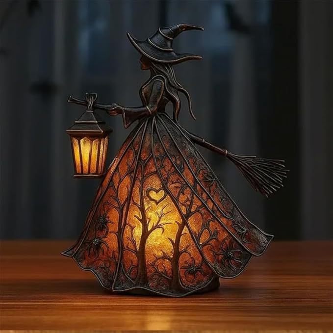 🔥🧙♀️Lámpara de bruja de Halloween, figura decorativa de lámpara de mesa única, luz de noche, adecuada para el hogar, porche, oficina, decoración de fiesta, se puede usar como Halloween y regalo.