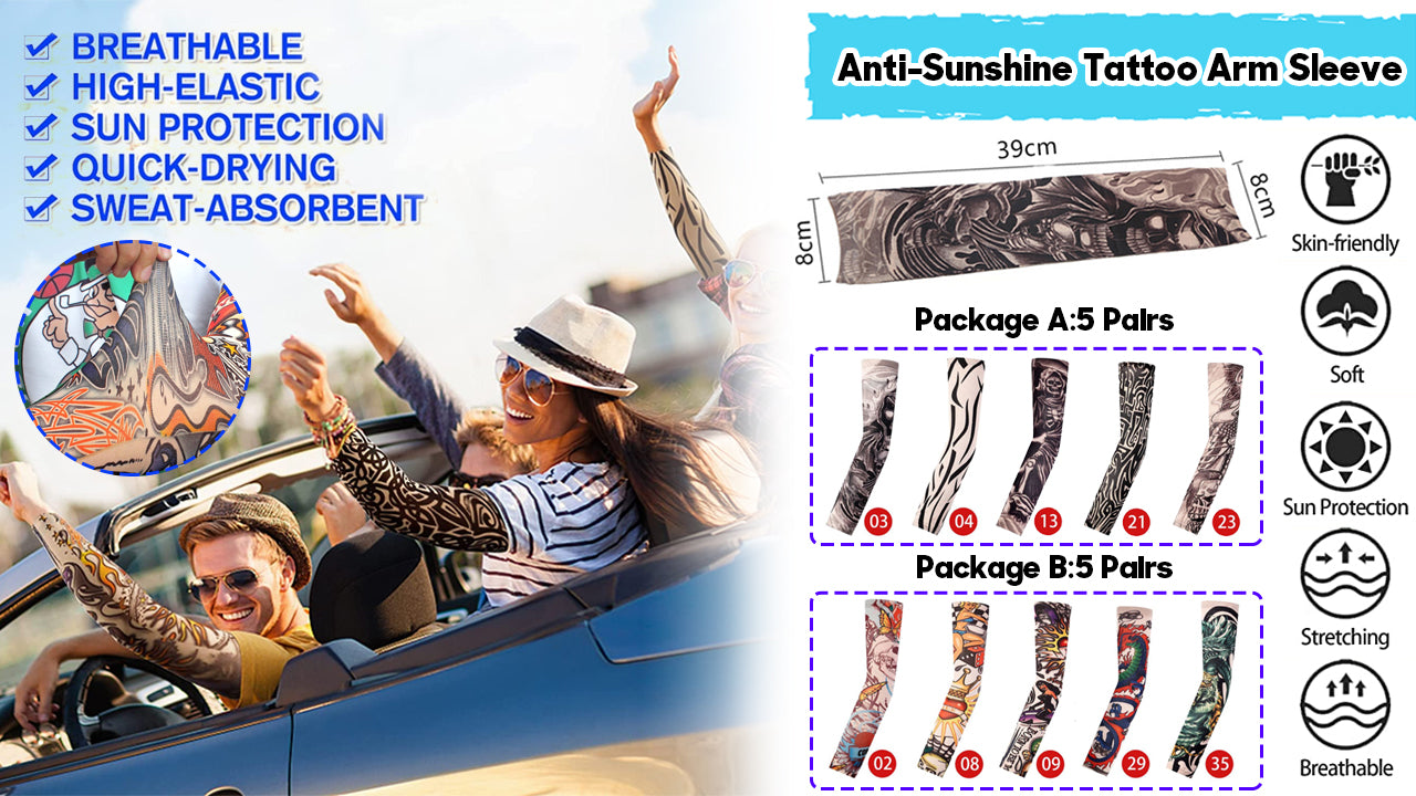 💥【Compra 3 pares y llévate 3 gratis】😎 Mangas de tatuaje para exteriores con protección solar Ice Silk