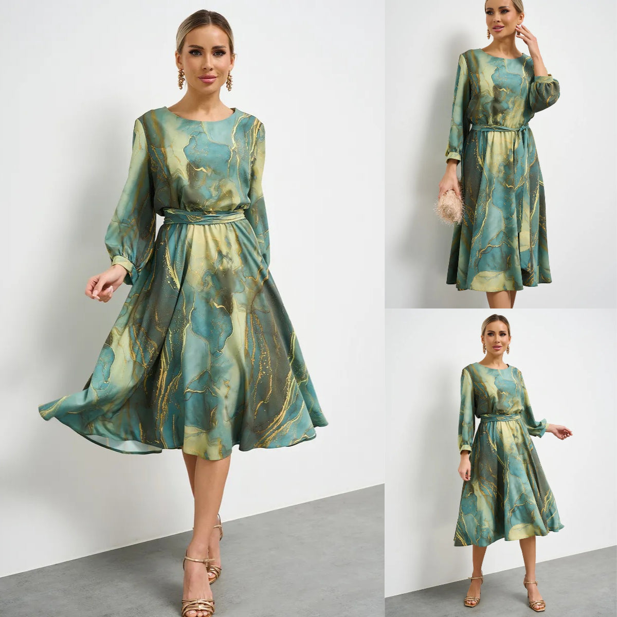 👗【Proljetna vila】elegantna zelena haljina s dugim rukavima i suknjom🌸💃