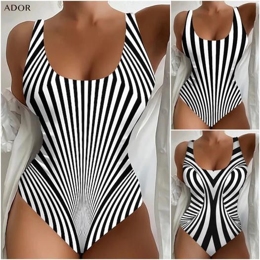 【🔥Gorąca wyprzedaż🔥】【😍S~6XL】Seksowny, jednoczęściowy kostium kąpielowy w paski🩱wyszczuplający wygląd 💥