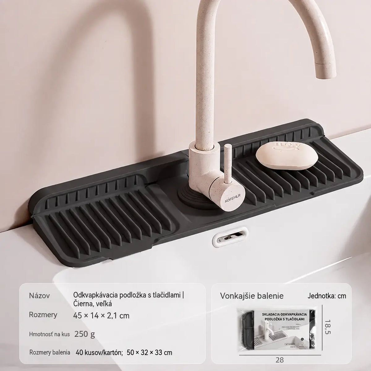 🚰【Silikónová odkvapkávacia podložka na batériu】Pomáha udržiavať váš drez usporiadaný a suchý. Praktická na každodenné umývanie riadu aj upratovanie! ✨