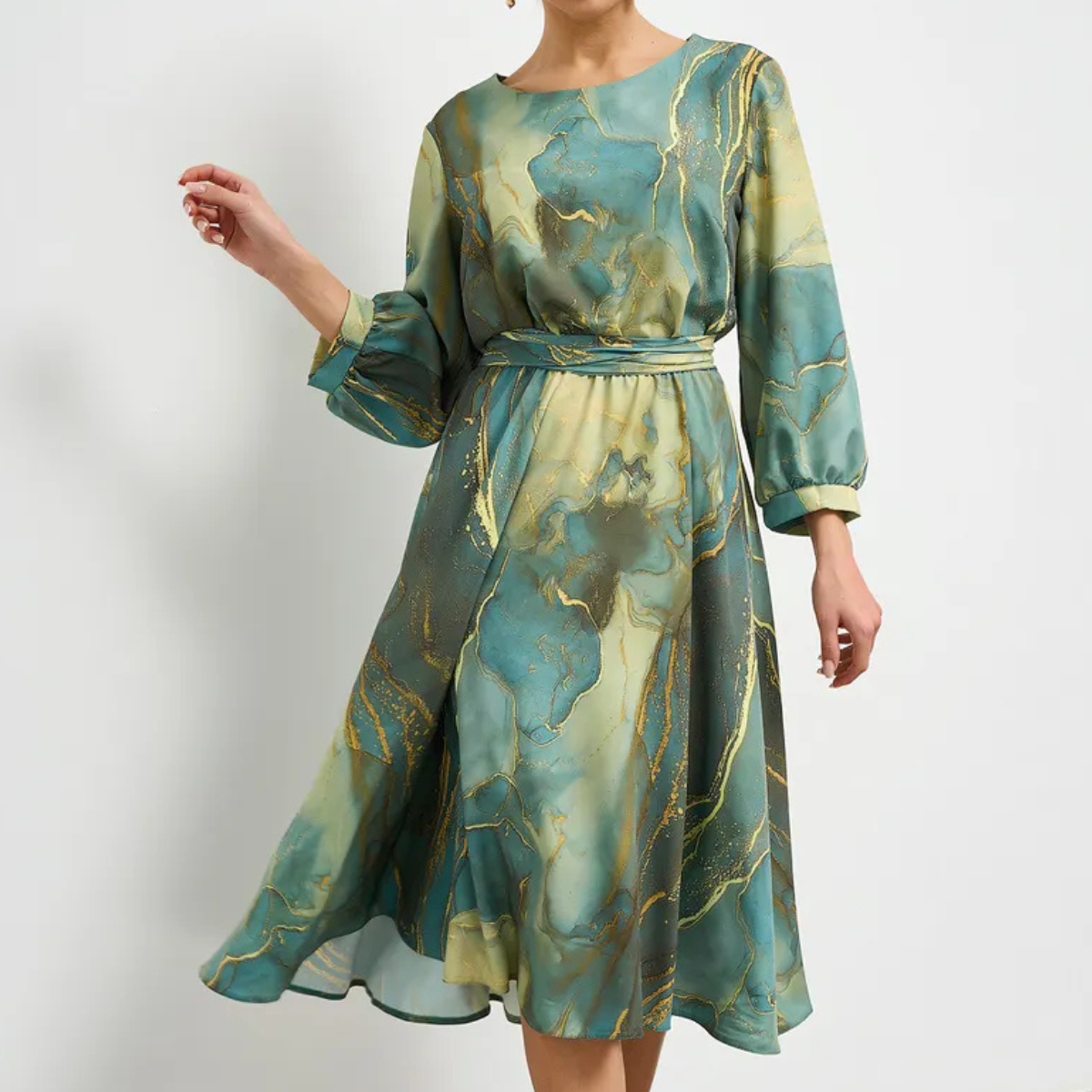 👗【Proljetna vila】elegantna zelena haljina s dugim rukavima i suknjom🌸💃