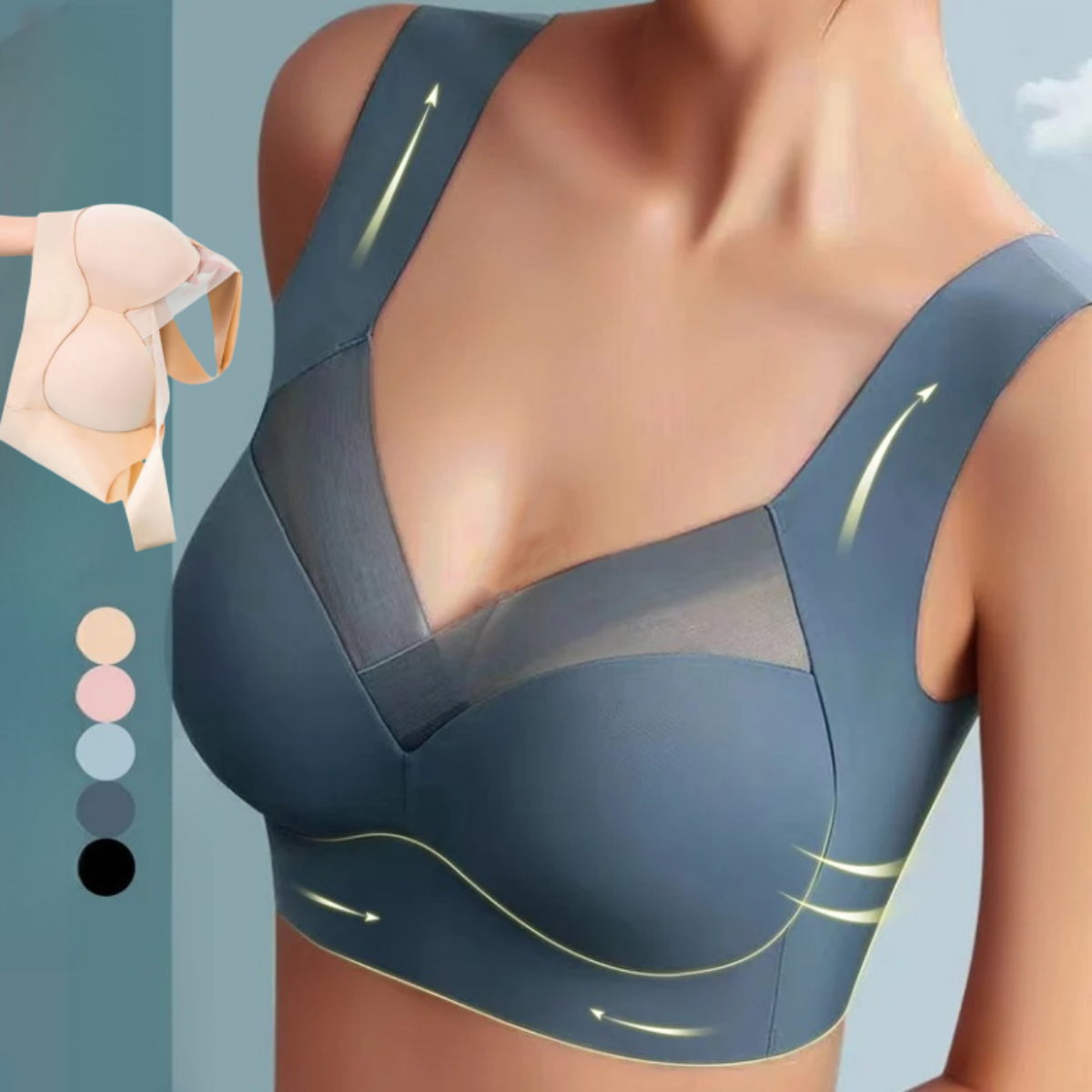 【50% zniżki】Biustonosz push-up z lodowego jedwabiu bez fiszbin, duży rozmiar