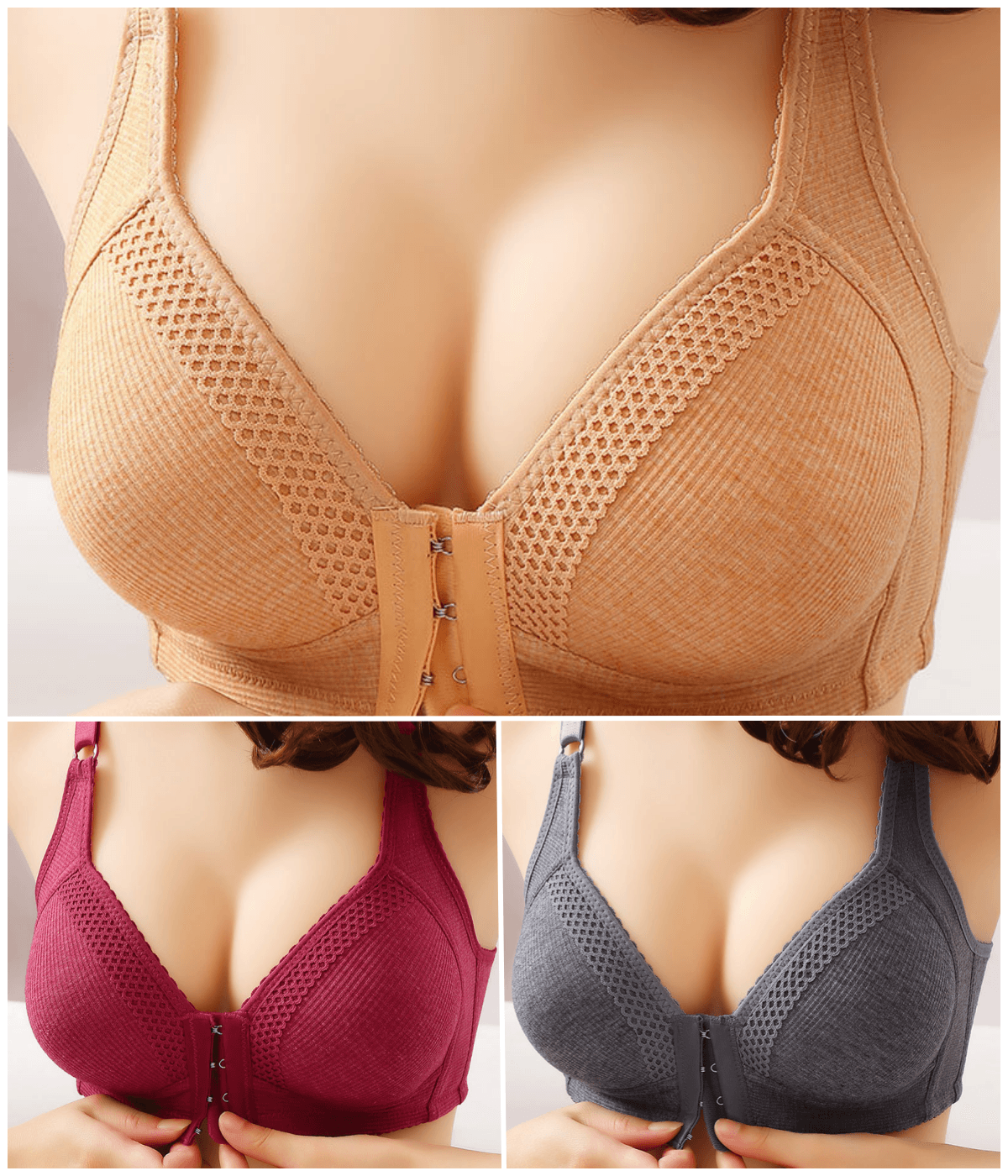 🎀💝【Paket od 3】💗Sujetador fino sin aros, sujetador push-up con botón frontal para evitar la flacidez y el encogimiento de los senos laterales