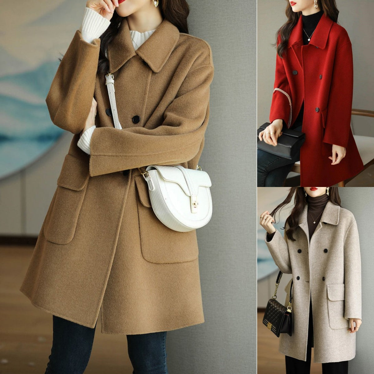 🌈⛄2025 primavera y otoño nuevo otoño e invierno abrigo de lana de longitud media de alta calidad color café, ✅Adecuado para usar en varias temporadas, ✅Delgado y elegante