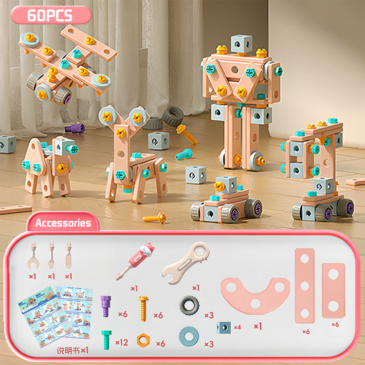 【60 piezas】🌈Juguete educativo para hacer tornillos de bricolaje para niños, que crea numerosas formas creativas y permite que los niños experimenten la alegría de ser ingenieros.