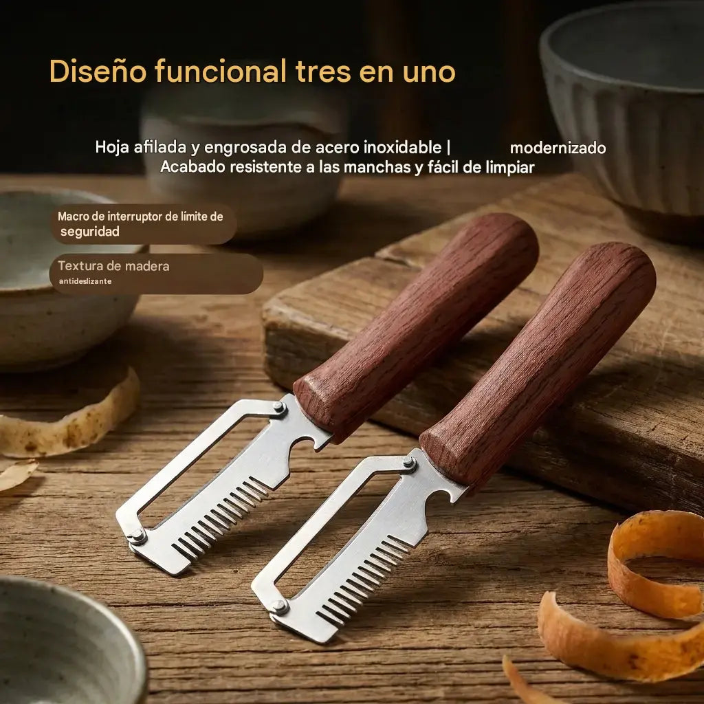 ✅Compra 1, llévate 1 gratis (2 artículos) 🧅🔪 Pelador de cocina multifuncional 3 en 1: ¡Pela, corta y abre botellas! 🔥