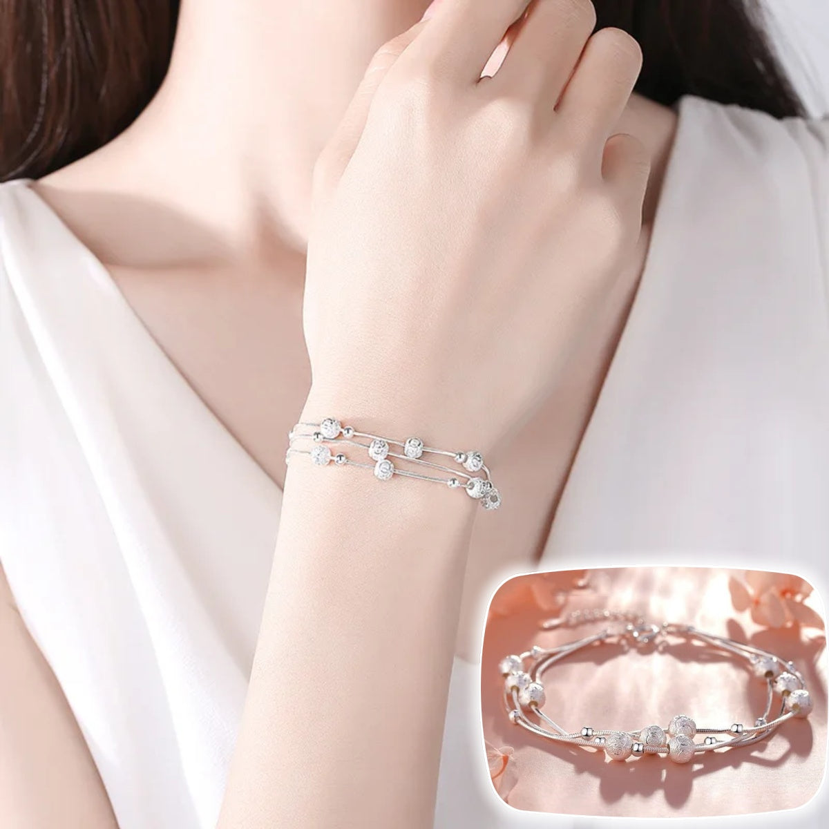 🍨【Compre 1 y obtenga 1 gratis】🧊 Pulsera creativa y minimalista de plata 999 con cuentas de la suerte “Tres vidas, tres mundos” brillantes, pulsera de plata para mujer