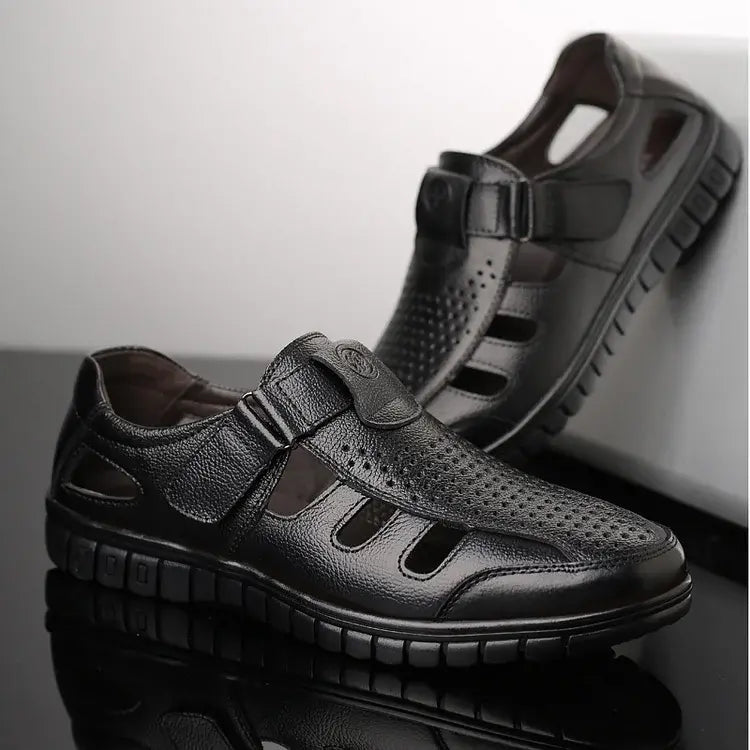 【39-44】 【Gran oferta de verano】 Sandalias transpirables de cuero genuino para hombre, estilo informal, con suela blanda, huecas, de verano 2025.