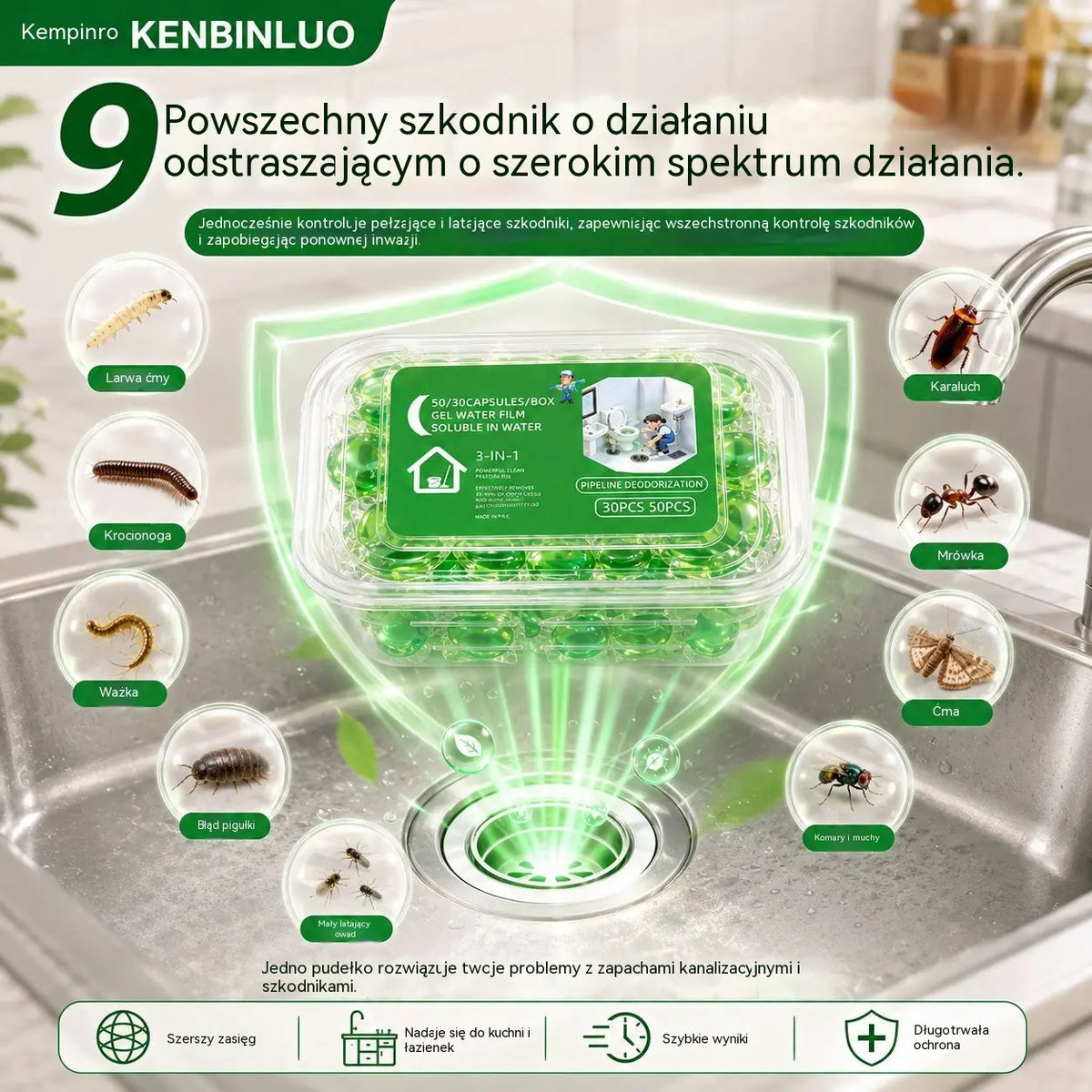 2 opakowania (100 tabletek) 👍Kapsułki rozpuszczalne w wodzie do usuwania nieprzyjemnych zapachów z odpływów - idealne rozwiązanie zapobiegające rozprzestrzenianiu się nieprzyjemnych zapachów w łazienkach i kuchniach.