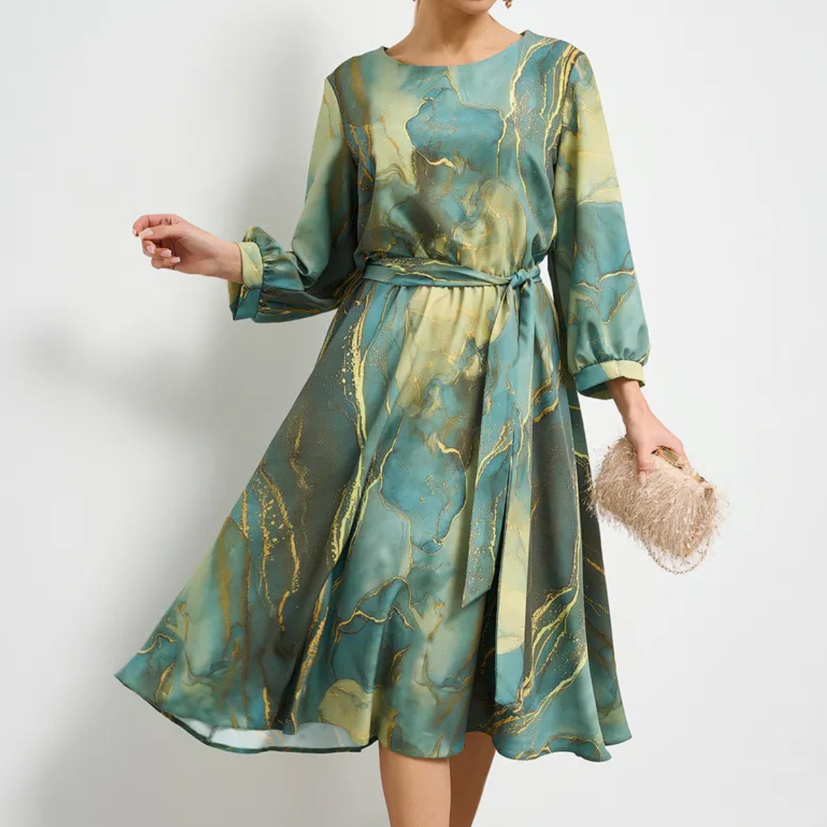 👗【Proljetna vila】elegantna zelena haljina s dugim rukavima i suknjom🌸💃
