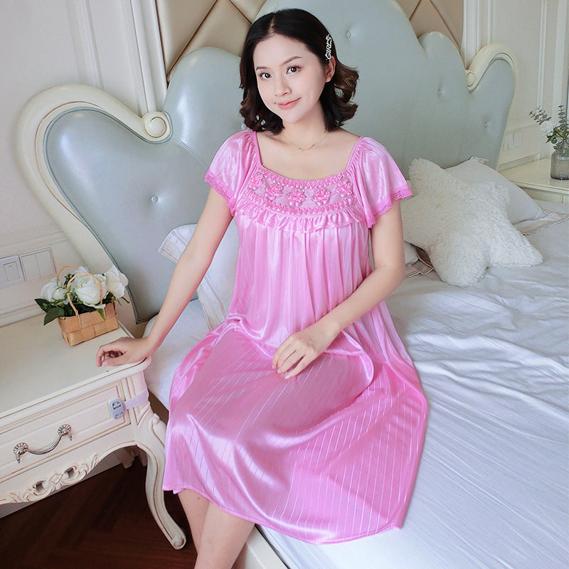【M-2XL】Лятна нощница за дома, дълга пижама, изработена от фина, нежна за кожата ледена коприна
