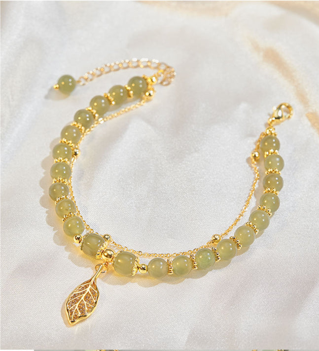 ✨Compra una y llévate otra gratis🔥Pulsera de jade hetiano con hoja de albaricoque en oro de 14 quilates (2025)