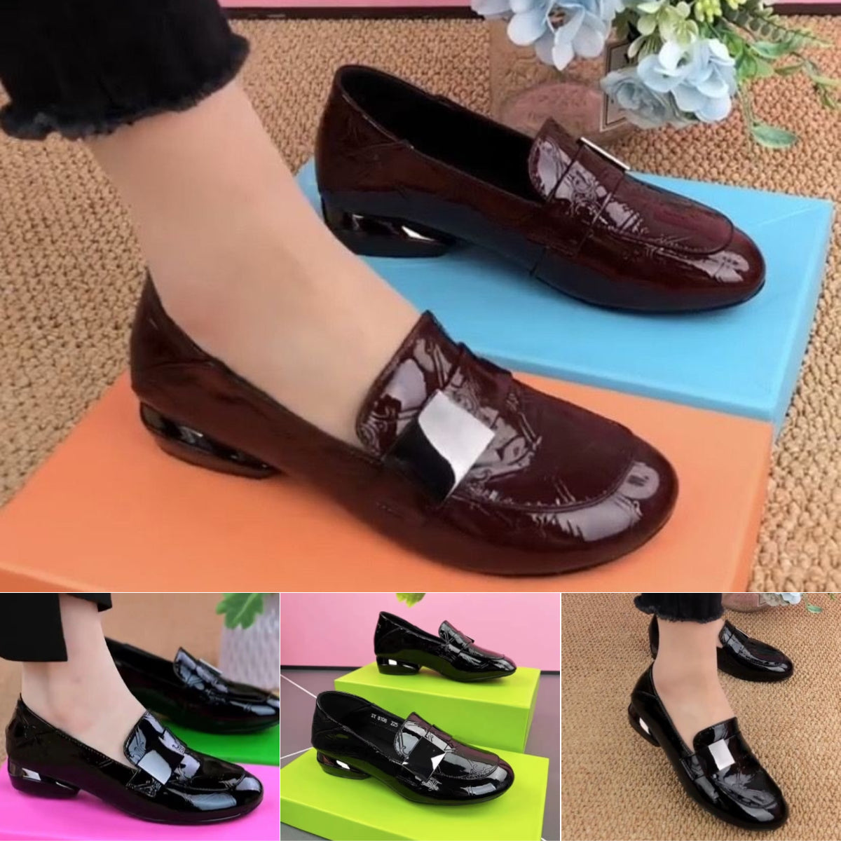 【35-41】2025 nuevo estilo de zapatos de cuero brillante para damas de moda y versátiles, mocasines planos y cómodos