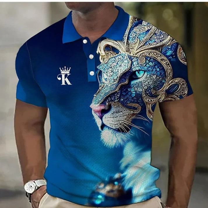 【💥Najlepszy artykuł💥】🔥50% zniżki przez ograniczony czas🔥Męska koszulka polo z lwem z nadrukiem 3D