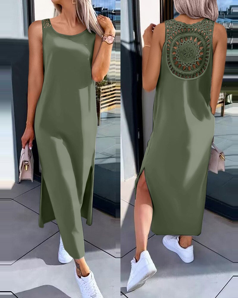 💟👗【S-XXL】Čipkana ljetna haljina bez rukava s prorezima sa strane