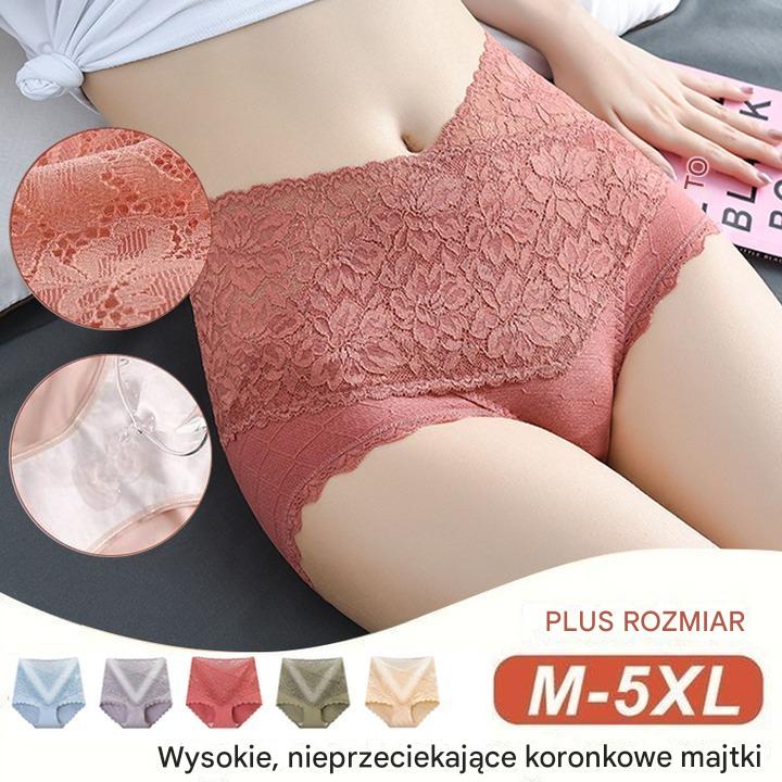 🔥【Kup 3, otrzymaj 3 gratis】👙Damskie antybakteryjne bawełniane koronkowe majtki z wysokim stanem - seksowna koronka, materiał bawełniany