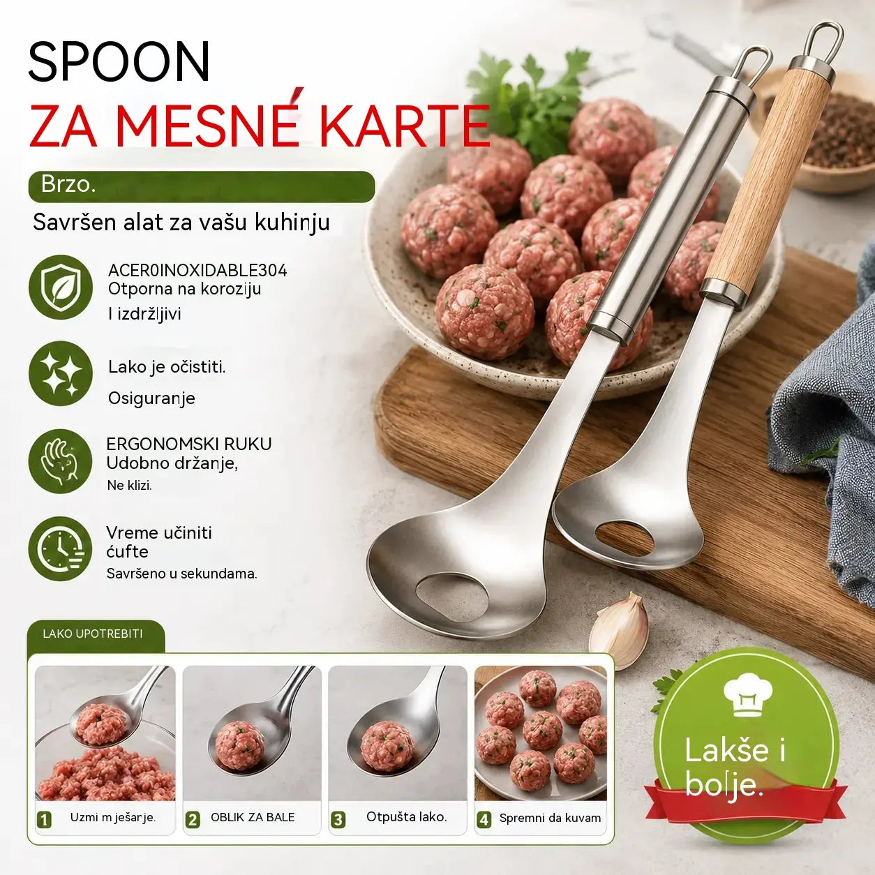 🍖 【Pakiranje od 2 komada】Kalup za mesne okruglice od nehrđajućeg čelika 304 – Savršen za izradu mesnih i ribljih okruglica, idealan za kuhanje kod kuće 🥄