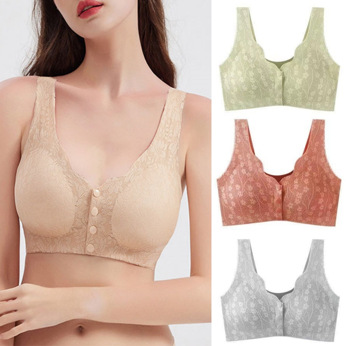 ❤️【Compra 1 y llévate 1 gratis】❤️【40-100kg】Sujetador Inalámbrico para Mujer con Botón Frontal