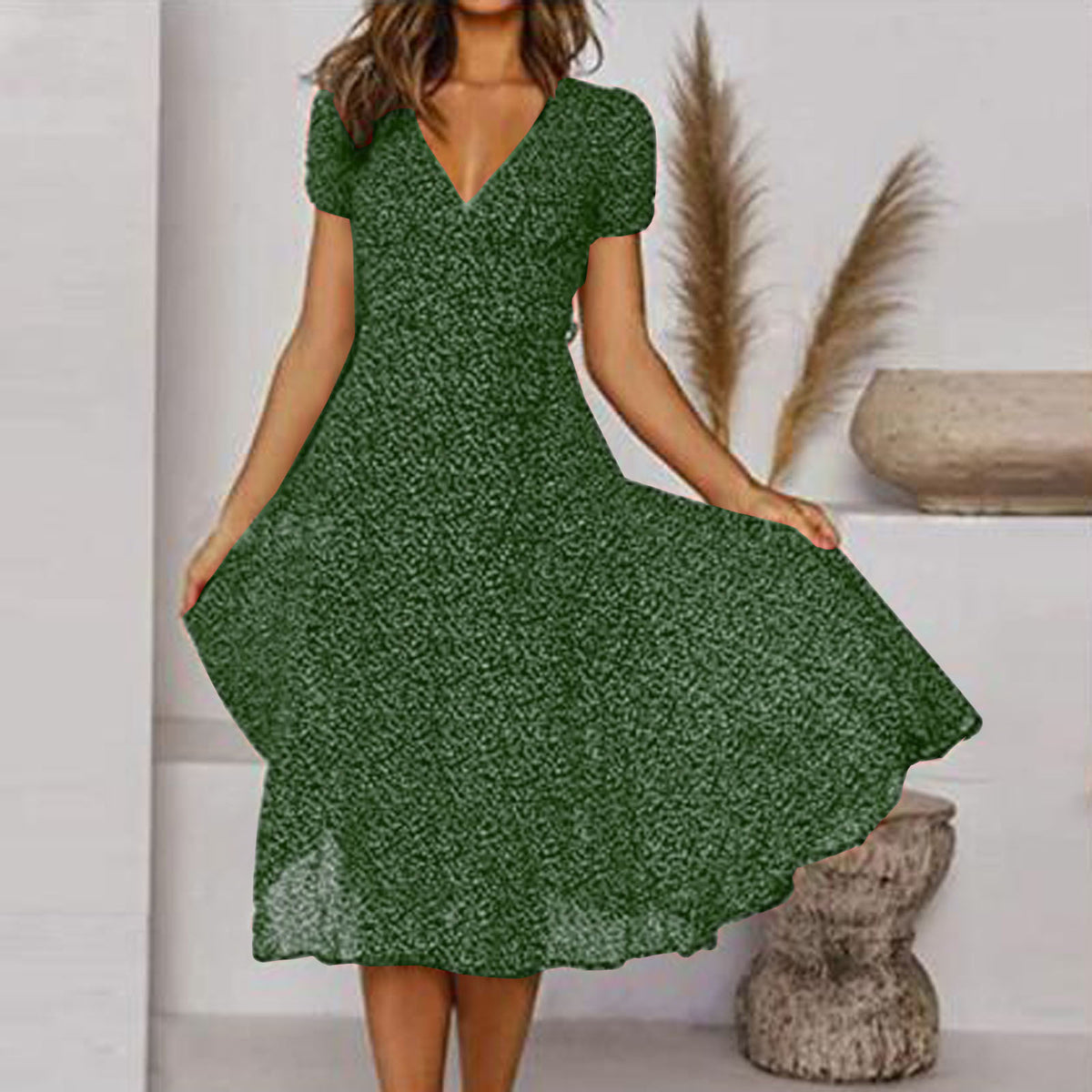 🌈👗 50% de descuento 🔥【40-100 kg】Vestido de manga corta con escote en V y estampado de lunares, tallas grandes ✅️Pago contra entrega