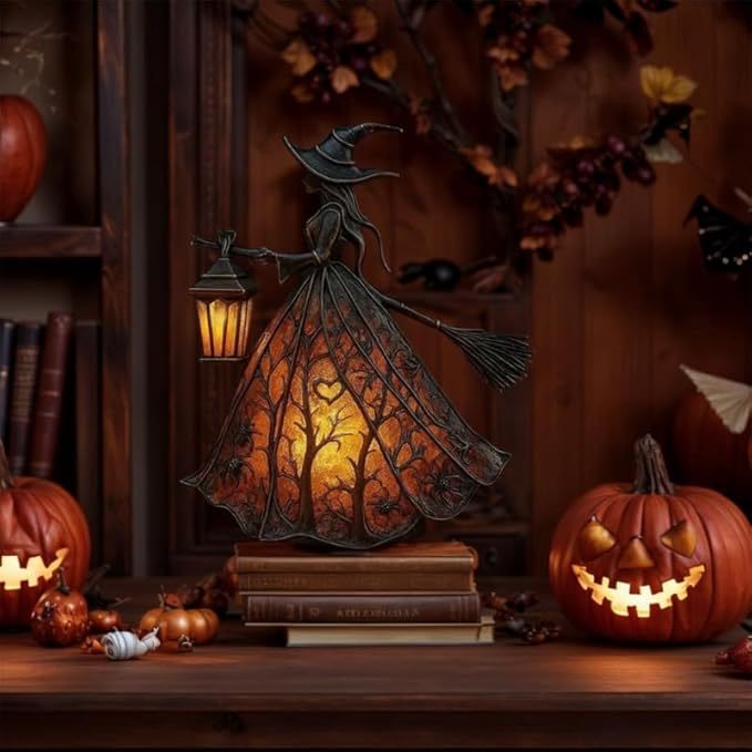 🔥🧙♀️Lámpara de bruja de Halloween, figura decorativa de lámpara de mesa única, luz de noche, adecuada para el hogar, porche, oficina, decoración de fiesta, se puede usar como Halloween y regalo.