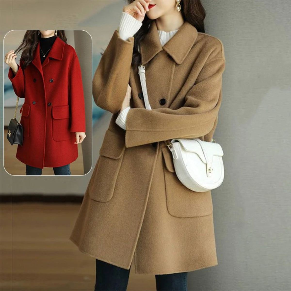 🌈⛄2025 primavera y otoño nuevo otoño e invierno abrigo de lana de longitud media de alta calidad color café, ✅Adecuado para usar en varias temporadas, ✅Delgado y elegante