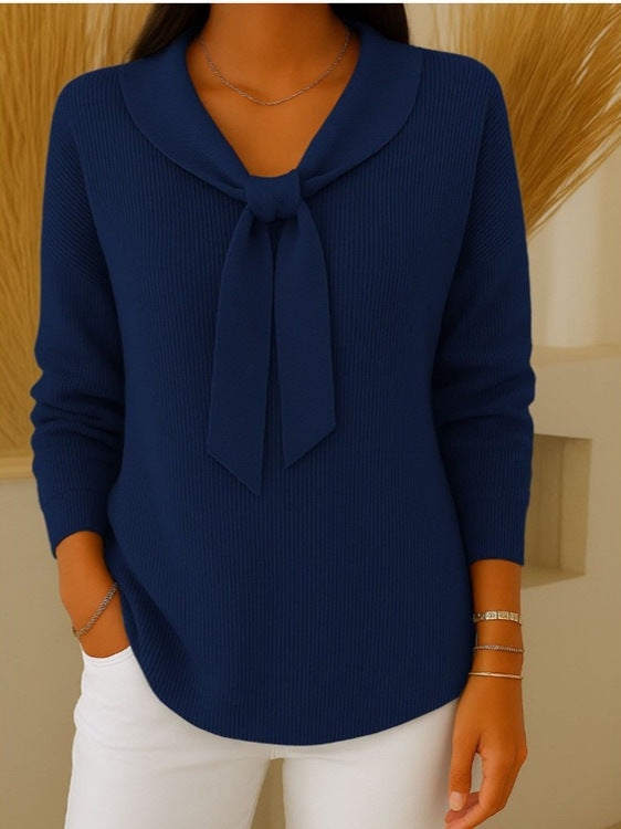 ✨🎀【Polskie zimowe gorące wyprzedaże】Damski sweter w jednolitym kolorze z wiązaniem i długim rękawem, swobodny i luźny【S~5XL】