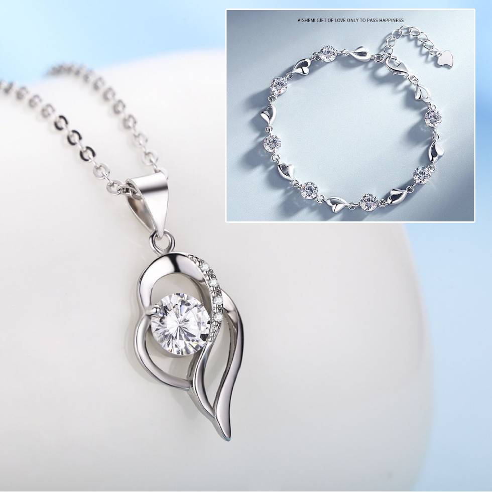 🌌🤍💎【Kupite jednu i dobijete jednu gratis】🤍Srebrna narukvica + set ogrlica od 925 sterlinga Ocean Heart,🌊Jednostavno i elegantno