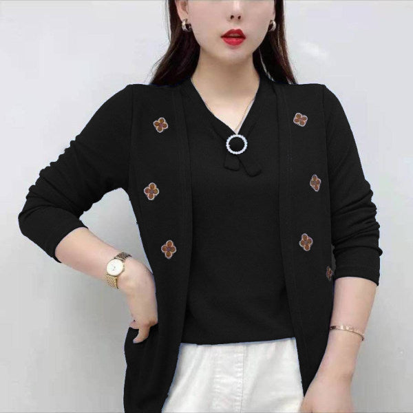 🎁💕【M-5XL】Luźna damska koszula, imitacja dwuczęściowego kompletu, elegancki i swobodny styl na lato.
