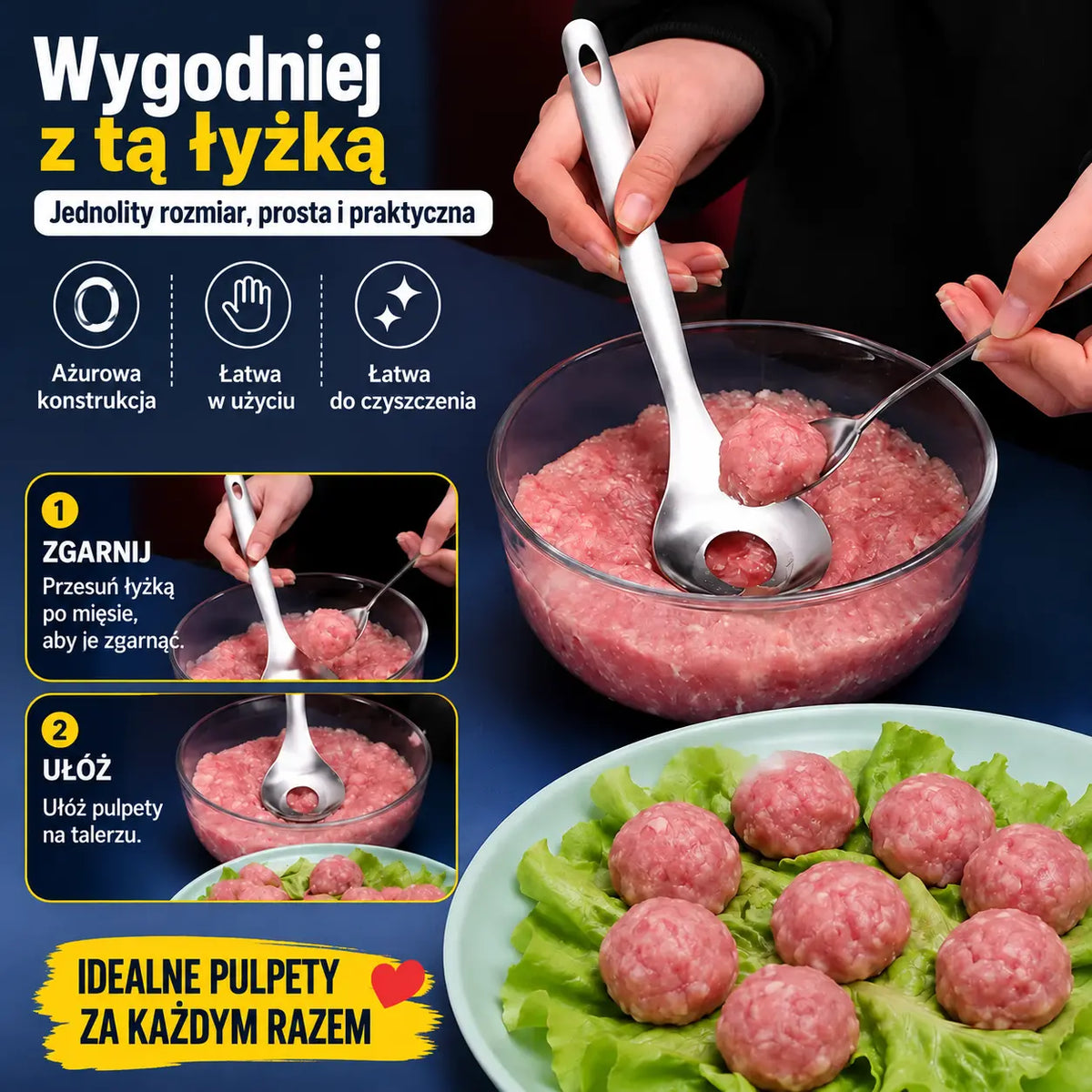 🍖 【Zestaw 3-częściowy】Formierka do klopsików ze stali nierdzewnej 304 – idealna do przygotowywania klopsików mięsnych i rybnych, doskonała do domowego gotowania 🥄