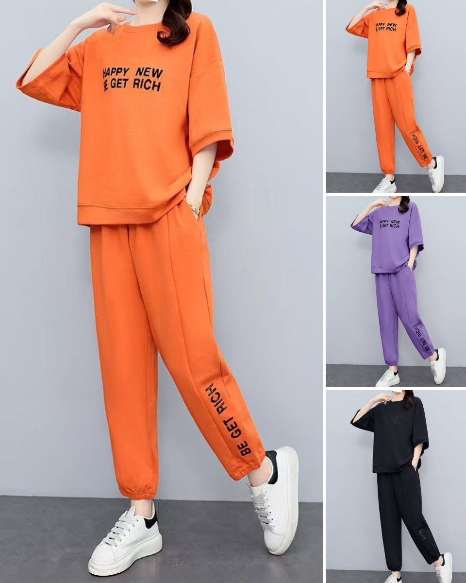 🌹【M-4XL】【Tops + Pantalones】Traje deportivo casual de manga corta para mujer