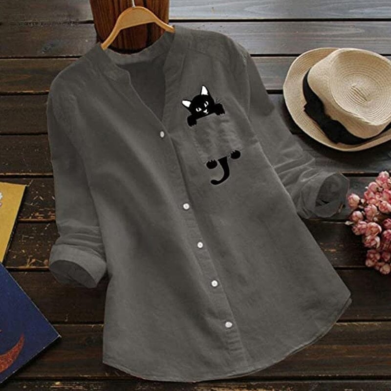 ✨🌈【Ново лятно постъпление🔥】【S-3XL】Пролетно ново постъпление Риза с котешки щампи и V-образно деколте от чист памук