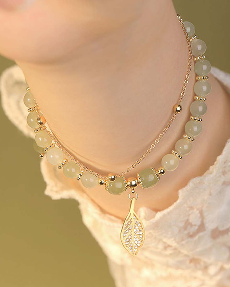 ✨Compra una y llévate otra gratis🔥Pulsera de jade hetiano con hoja de albaricoque en oro de 14 quilates (2025)