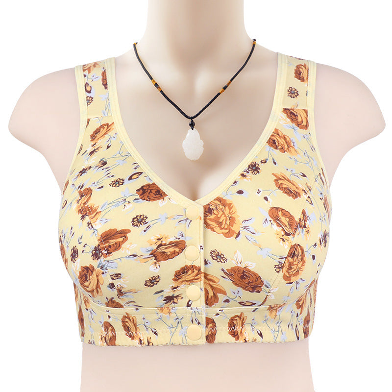 🎀【Kup jeden, drugi gratis】💎【L-5XL】Damski, miękki, bawełniany biustonosz typu kamizelka dla osób w średnim i starszym wieku, duży rozmiar, bez stalowego kółka, z nadrukowaną klamrą z przodu.