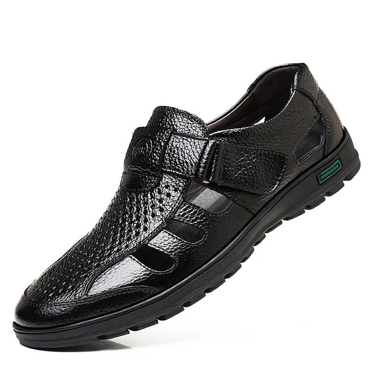 【39-44】 【Gran oferta de verano】 Sandalias transpirables de cuero genuino para hombre, estilo informal, con suela blanda, huecas, de verano 2025.