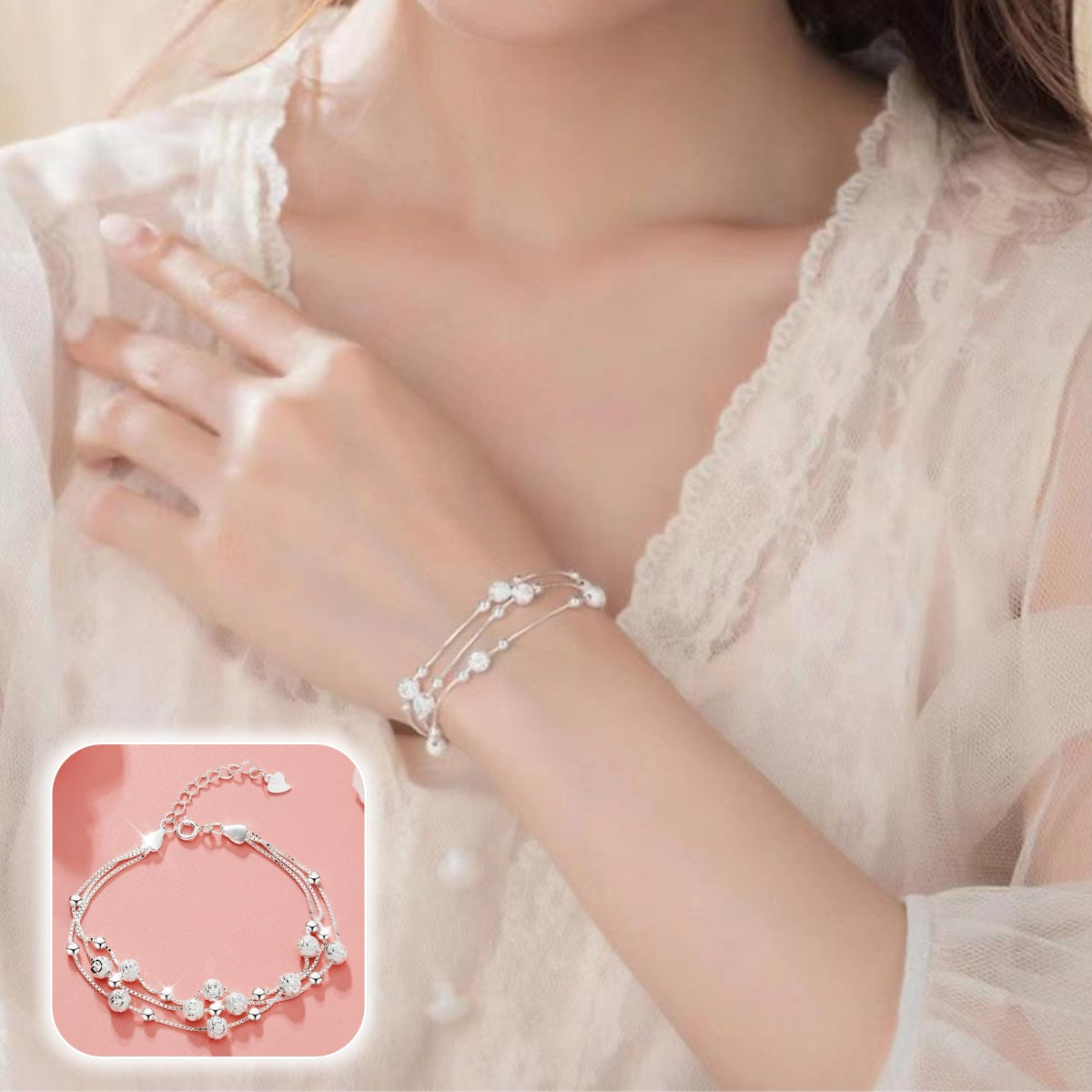 🍨【Compre 1 y obtenga 1 gratis】🧊 Pulsera creativa y minimalista de plata 999 con cuentas de la suerte “Tres vidas, tres mundos” brillantes, pulsera de plata para mujer